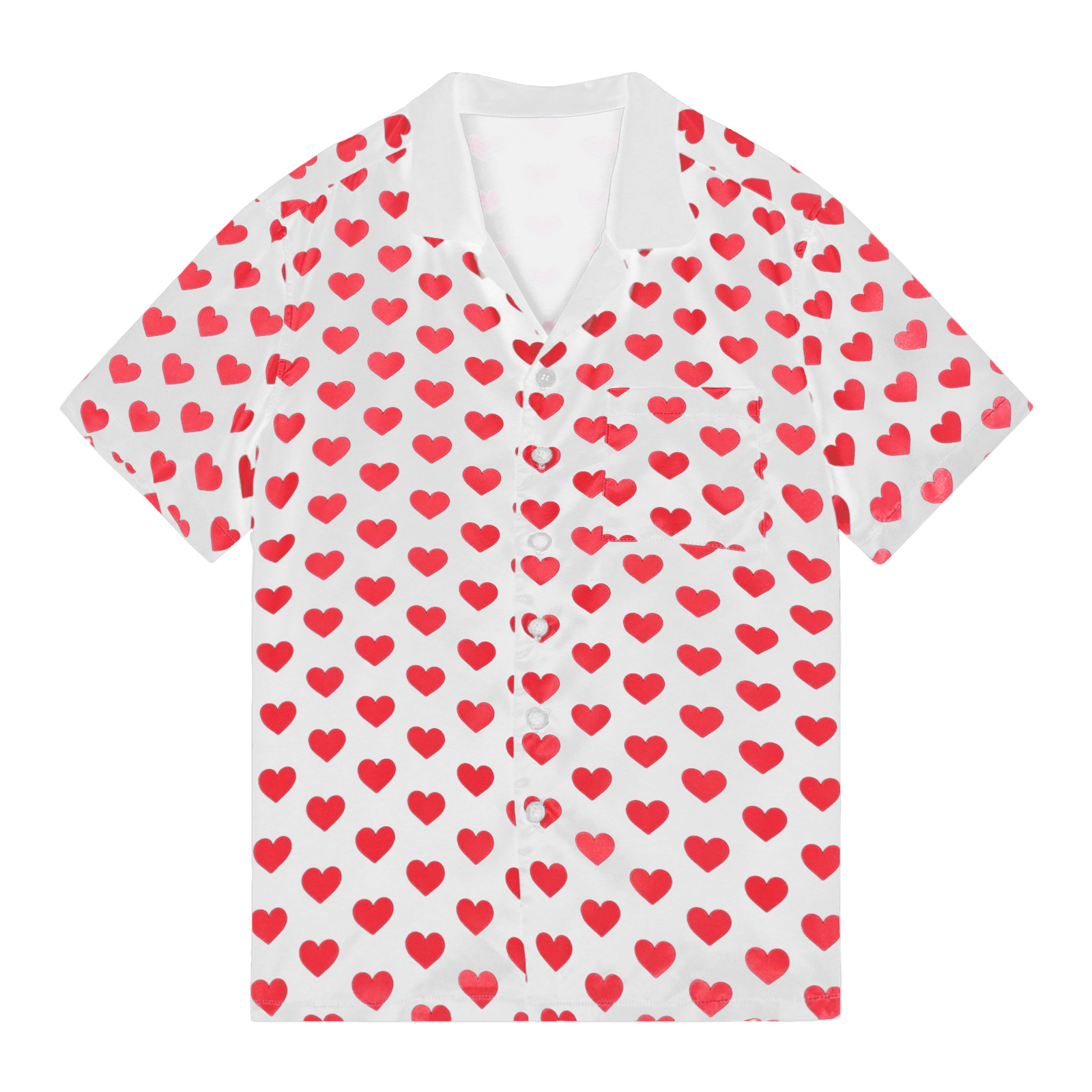 Mens Contrast Color Heart Printing 새틴 잠옷 탑스 반소매 단추 다운 셔츠 Sleepwear Homewear